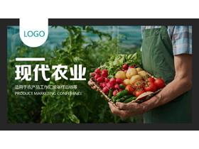 黑色手捧蔬菜的农民背景现代农业主题PPT模板-第一PPT