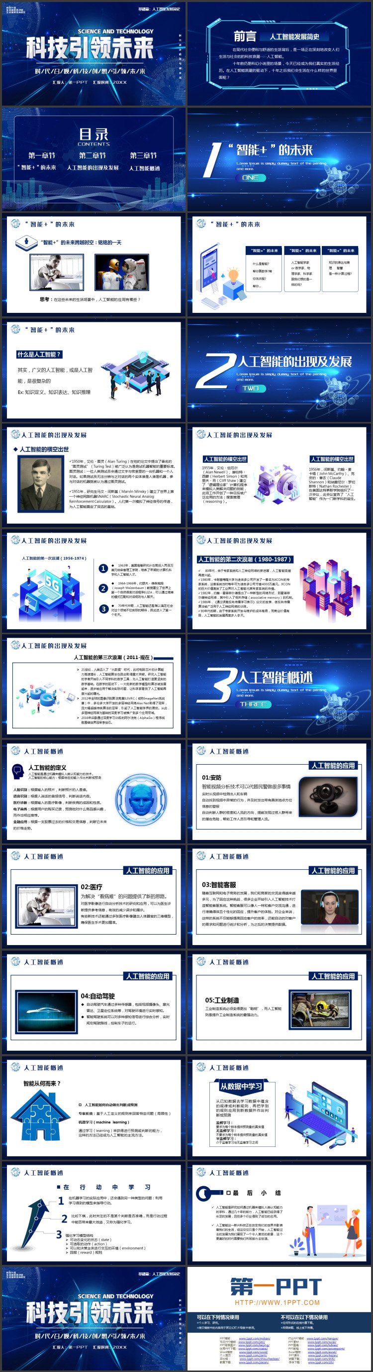 图片[2]-蓝色全息地球背景的“科技引领未来”人工智能介绍PPT模板-第一PPT