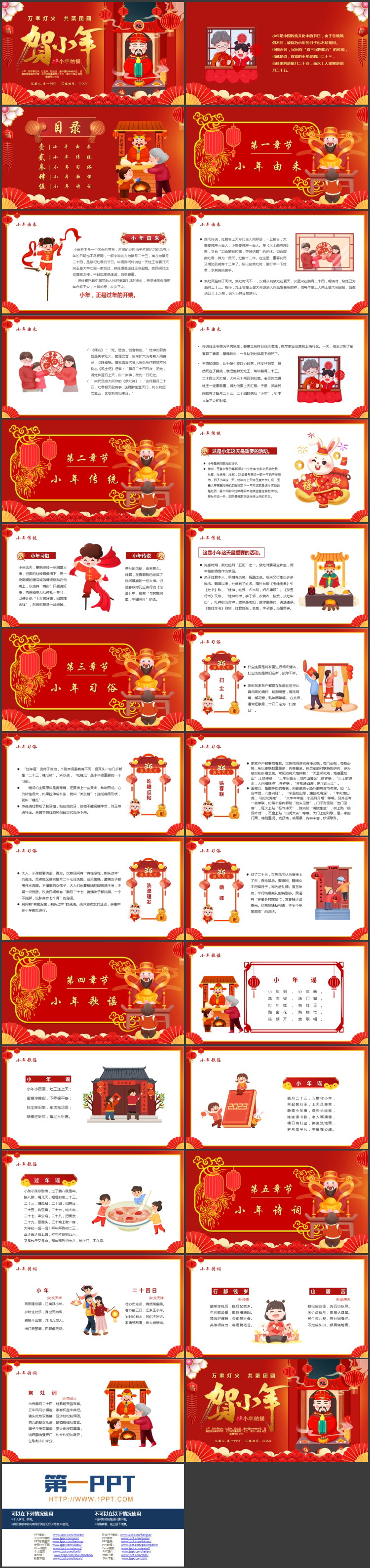 图片[2]-红色卡通灶王爷背景的“贺小年”节日介绍PPT模板-第一PPT