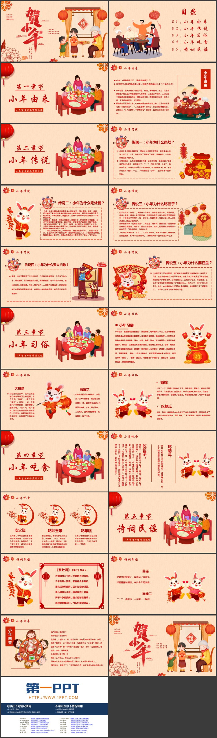 图片[2]-红色温馨卡通风格的“贺小年”中国传统节日小年介绍PPT模板-第一PPT