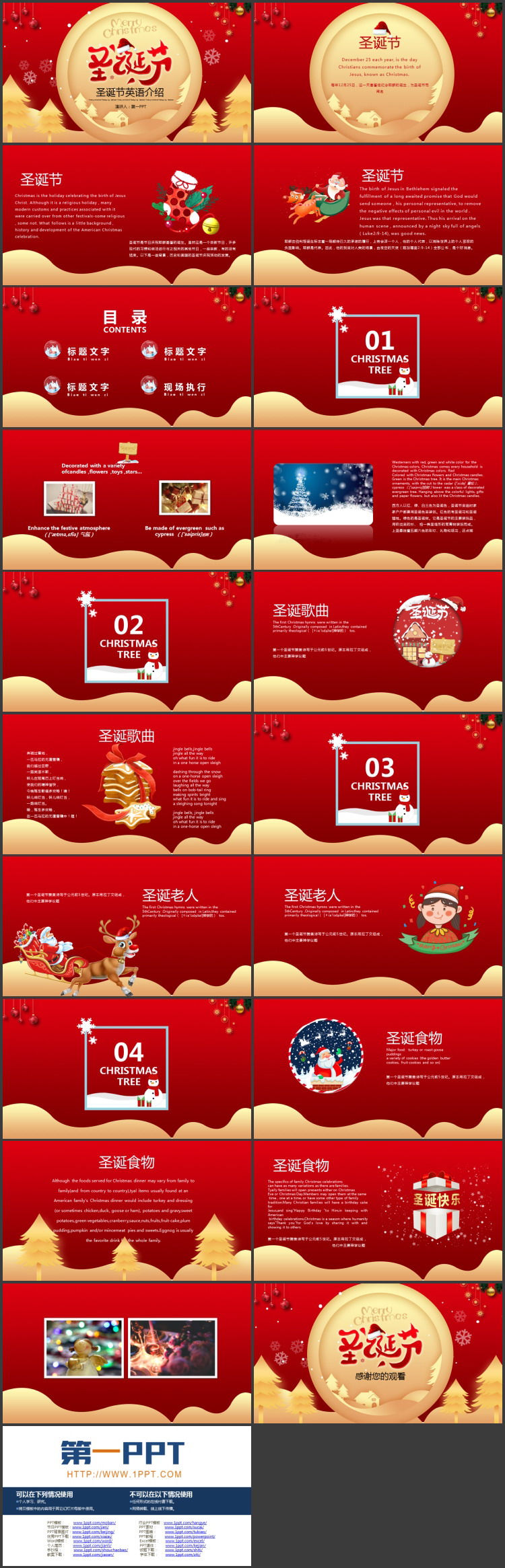 图片[2]-红金配色圣诞节英语介绍PPT模板-第一PPT