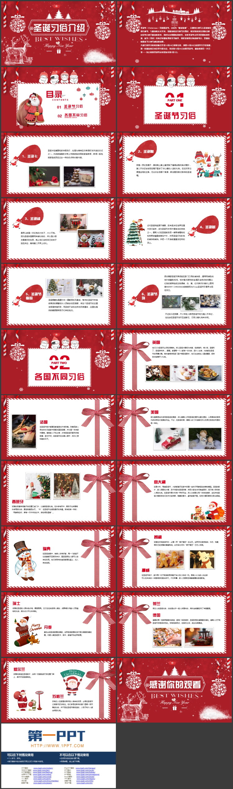 图片[2]-红色小鹿背景的圣诞习俗介绍PPT模板-第一PPT
