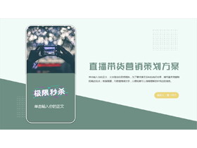 绿色手机屏幕背景的直播带货营销策划方案PPT模板-第一PPT