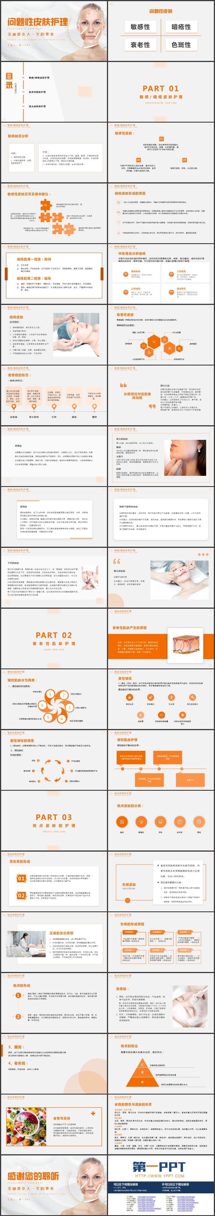 图片[2]-橙色女模特背景的问题性皮肤护理PPT模板-第一PPT