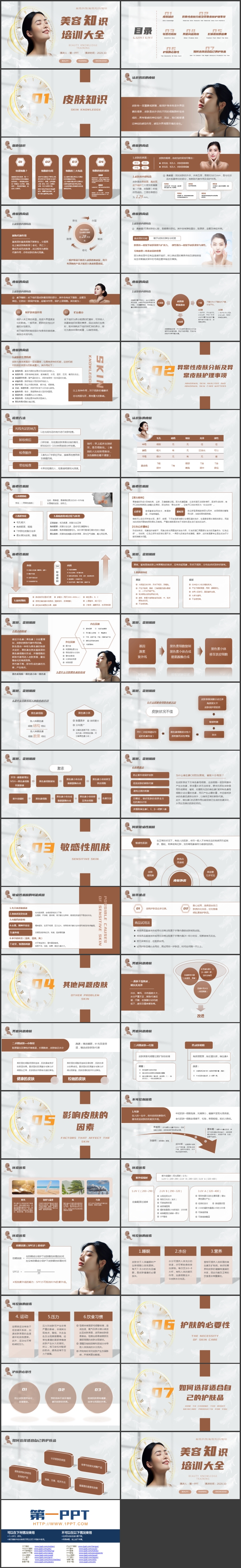 图片[2]-褐色美女背景的美容知识培训大全PPT模板-第一PPT