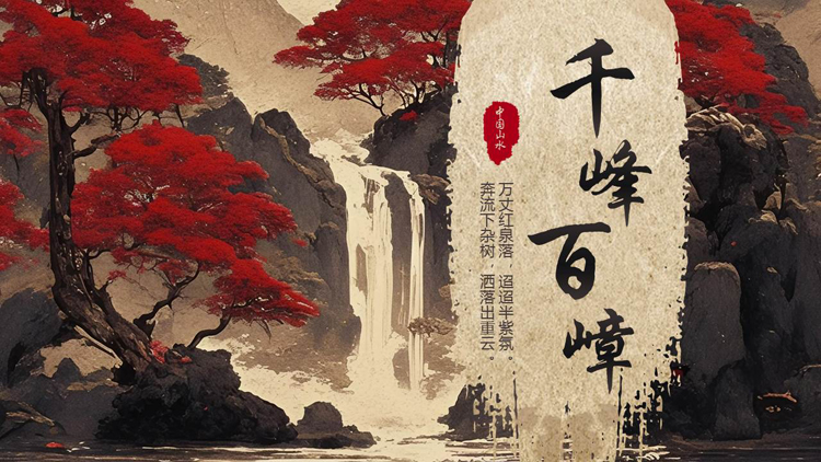 图片[1]-水墨山水背景的“千峰百嶂”中国风通用PPT模板-第一PPT