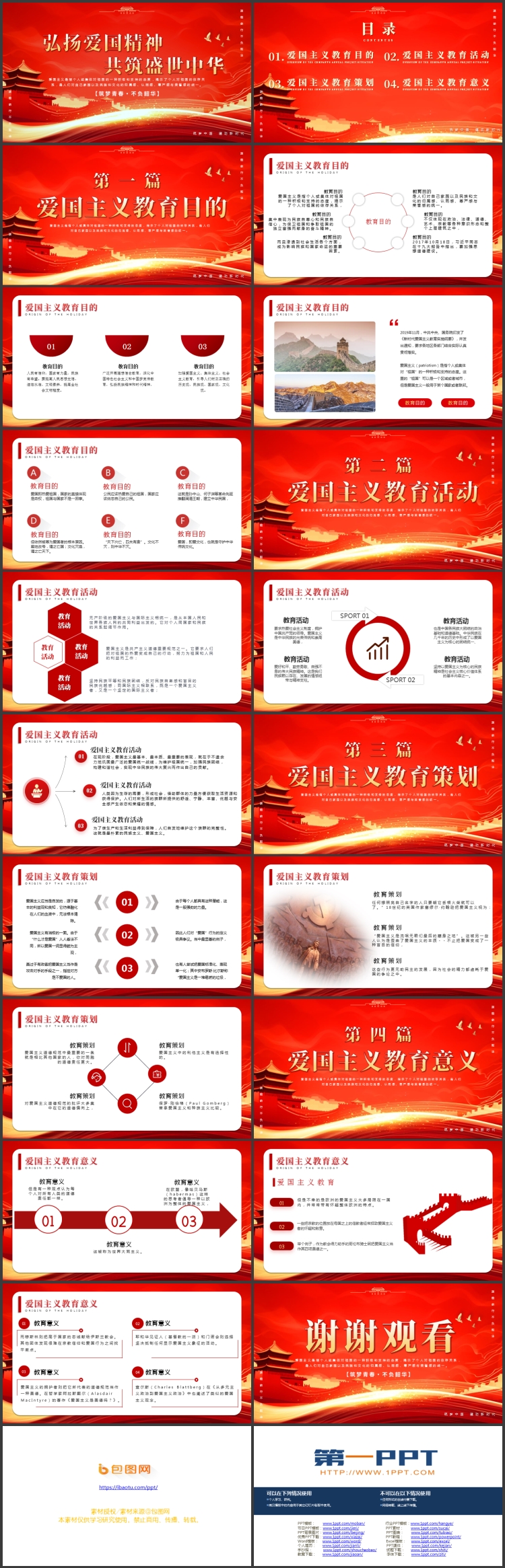 图片[2]-红金大气古建筑背景的“弘扬爱国精神共筑盛世中华”爱国主义教育PPT模板-第一PPT