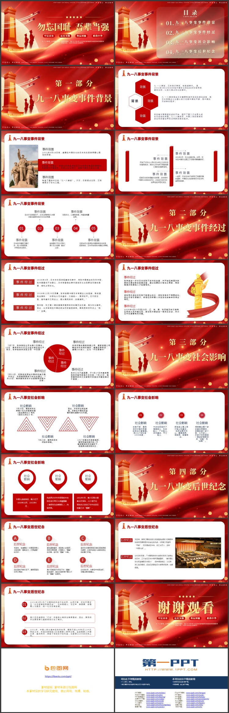 图片[2]-红色人民英雄纪念碑背景的“勿忘国耻吾辈当强”爱国主义教育PPT模板-第一PPT