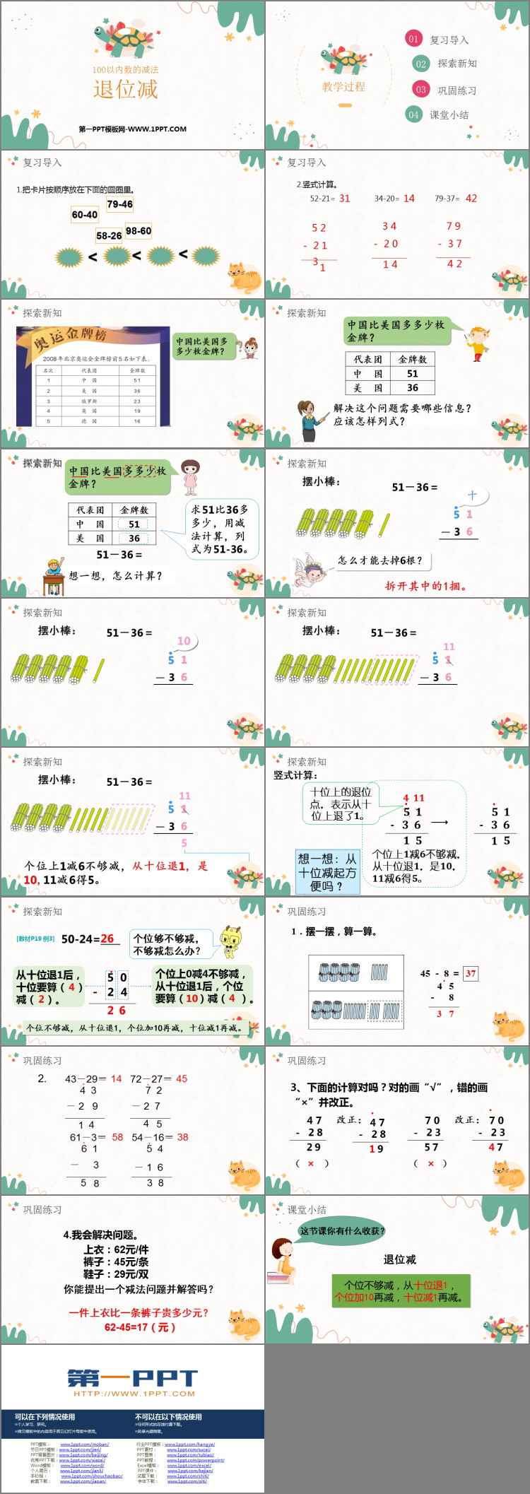 图片[2]-《退位减》100以内的加法和减法PPT免费下载-第一PPT