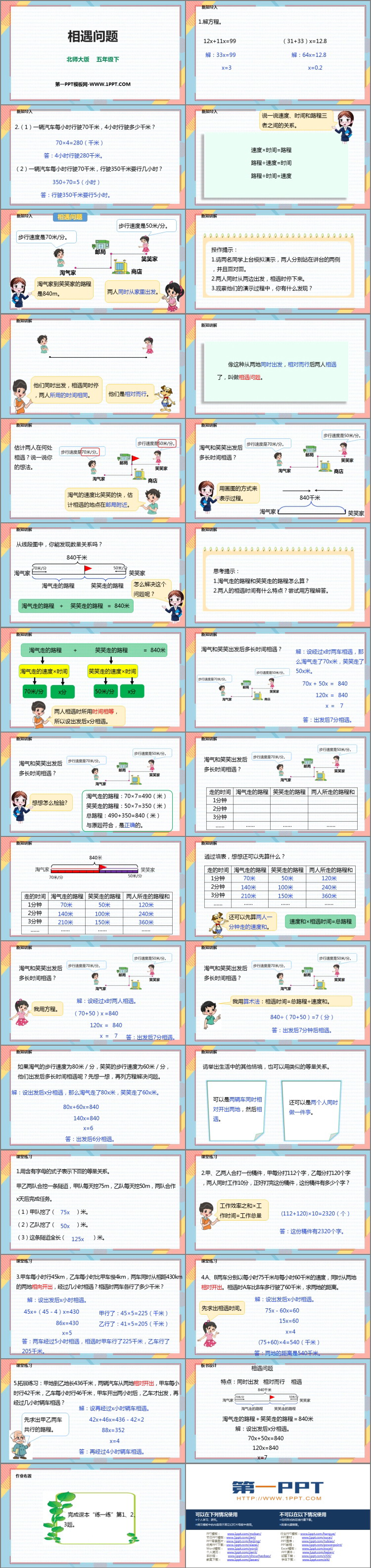 图片[2]-《相遇问题》用方程解决问题PPT课件下载-第一PPT