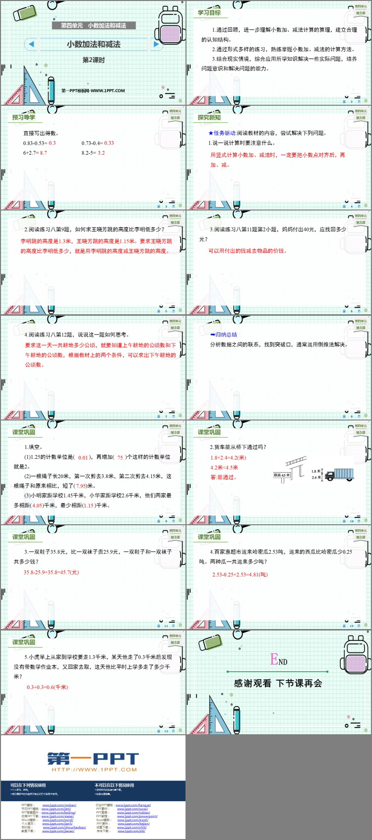 图片[2]-《小数的加法和减法》PPT免费下载(第2课时)-第一PPT