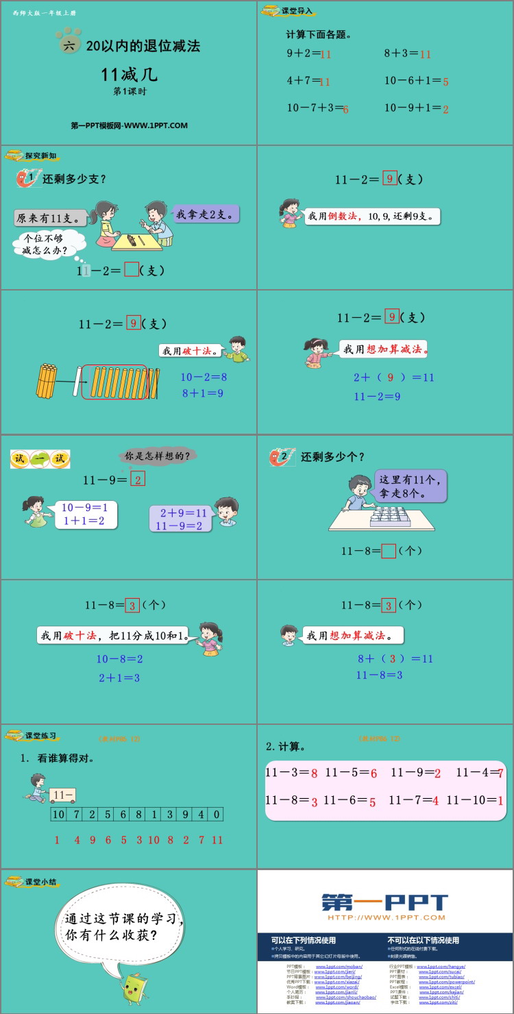图片[2]-《11减几》20以内的退位减法PPT免费课件(第1课时)-第一PPT