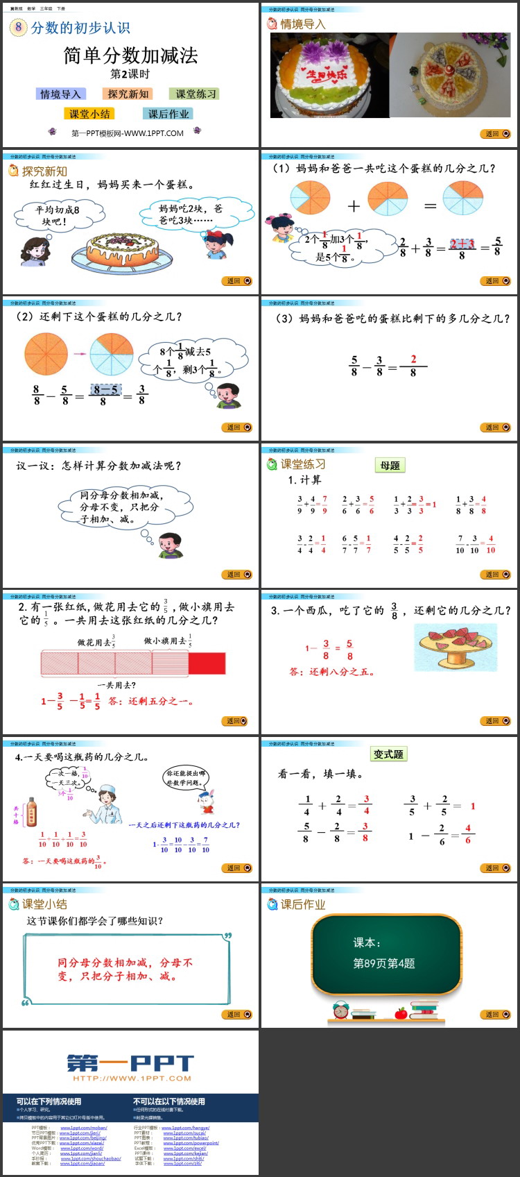 图片[2]-《简单分数加减法》分数的初步认识PPT教学课件(第2课时)-第一PPT