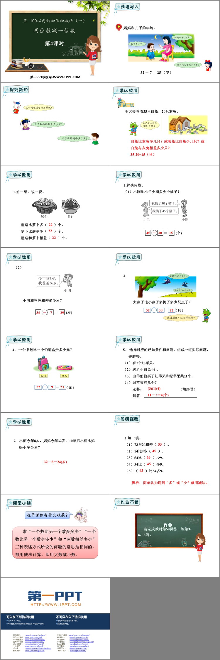 图片[2]-《两位数减一位数》100以内的加法和减法PPT课件(第4课时)-第一PPT