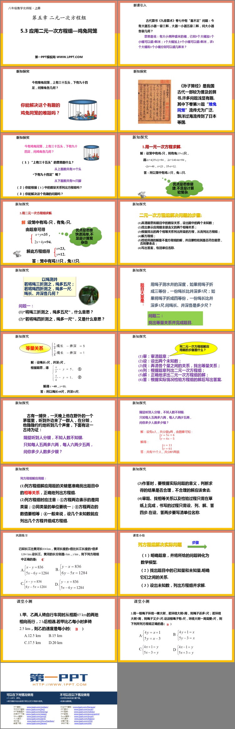 图片[2]-《应用二元一次方程组—鸡兔同笼》二元一次方程组PPT免费下载-第一PPT