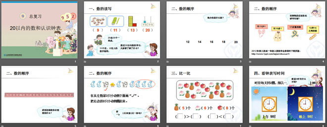 图片[2]-《一年级上册数学总复习》20以内的数和认识钟表PPT课件-第一PPT