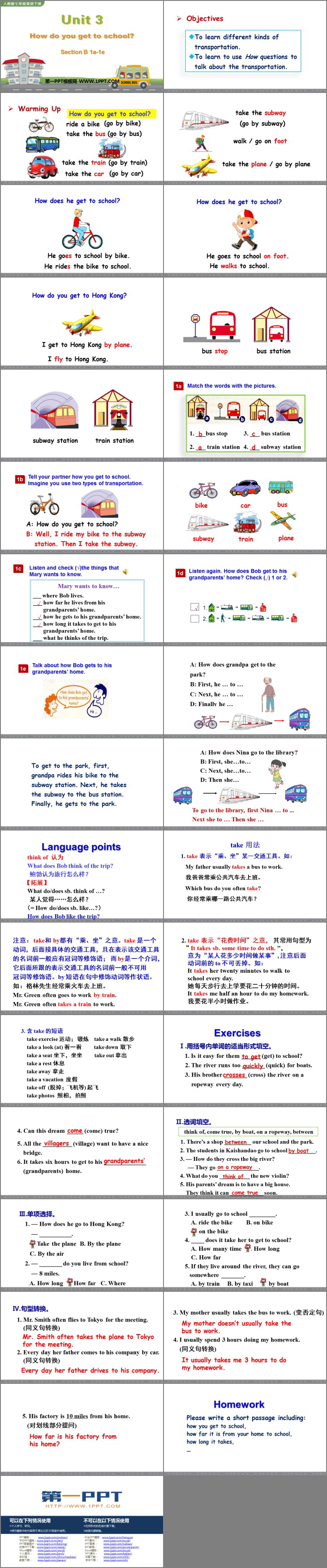 图片[2]-《How do you get to school?》SectionB PPT教学课件(第1课时)-第一PPT