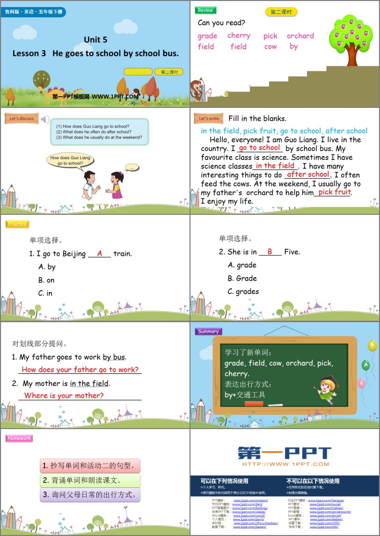图片[2]-《He goes to school by school bus》Country Life PPT课件(第2课时)-第一PPT