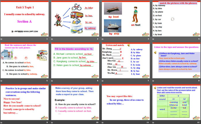 图片[2]-《I usually come to school by subway》SectionA PPT-第一PPT