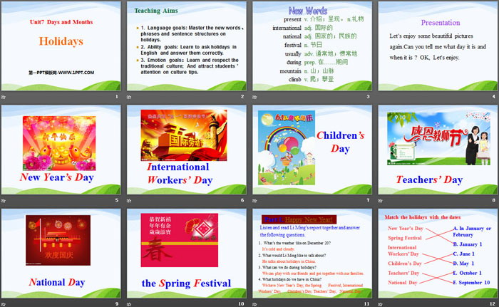 图片[2]-《Holidays》Days and Months PPT下载-第一PPT