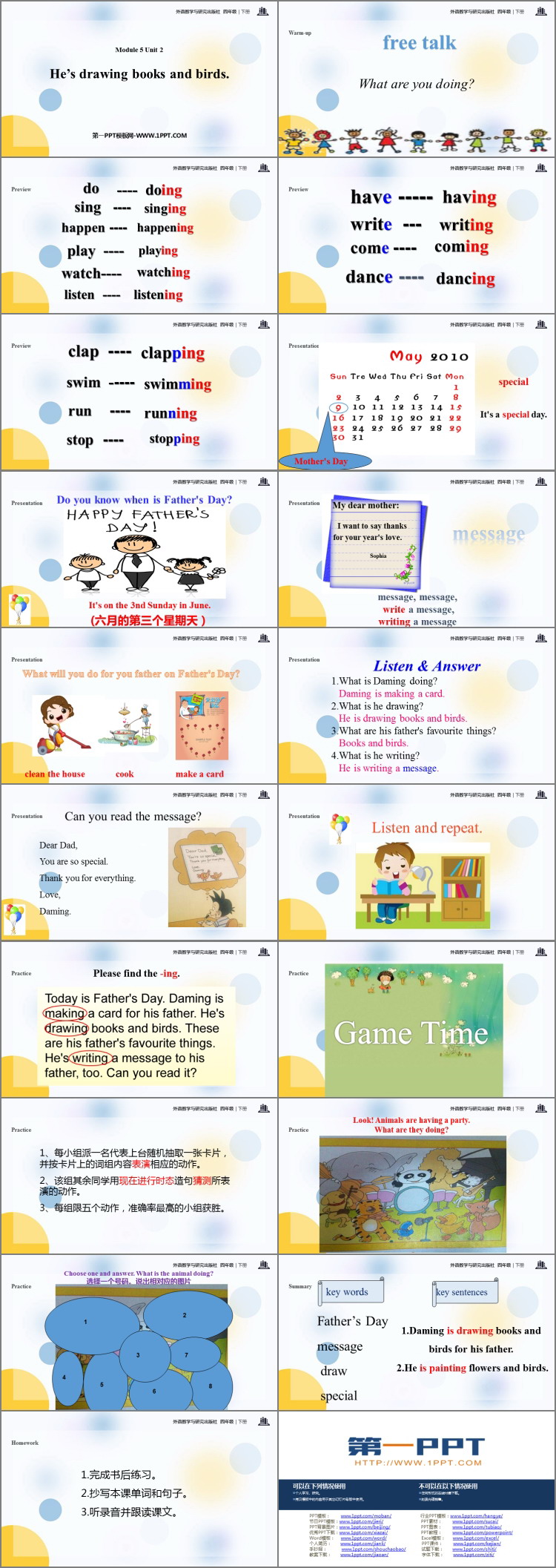 图片[2]-《He’s drawing books and birds》PPT课件下载-第一PPT
