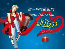 三八妇女节在跳舞happy的美女PPT模板-第一PPT