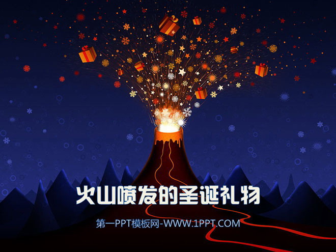 图片[1]-火山喷发的圣诞礼物背景Merry Christmas幻灯片模板-第一PPT