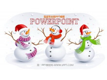 三个可爱的雪人背景的圣诞节PPT模板-第一PPT