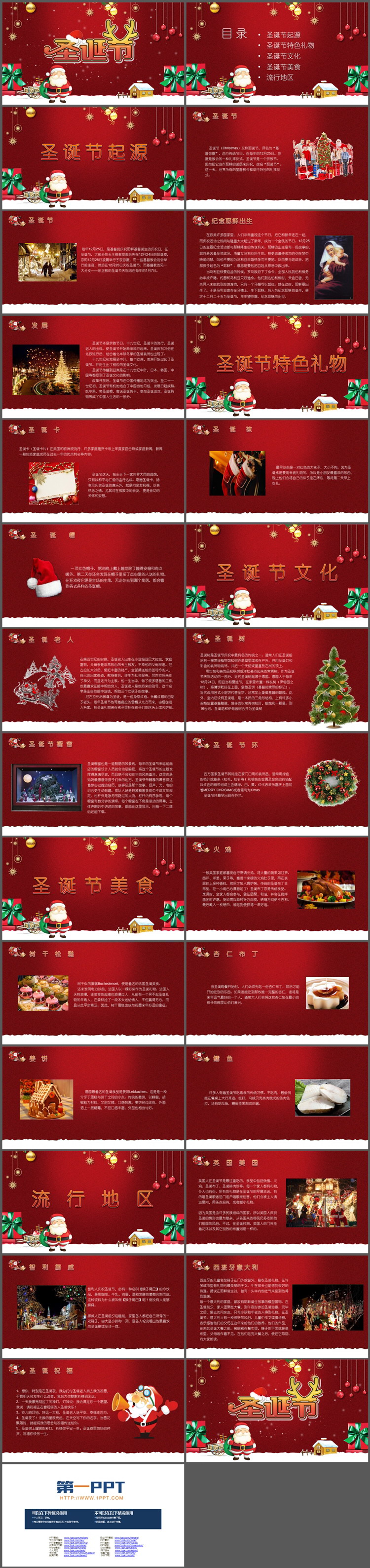图片[2]-红色卡通圣诞老人背景圣诞节介绍PPT模板下载-第一PPT