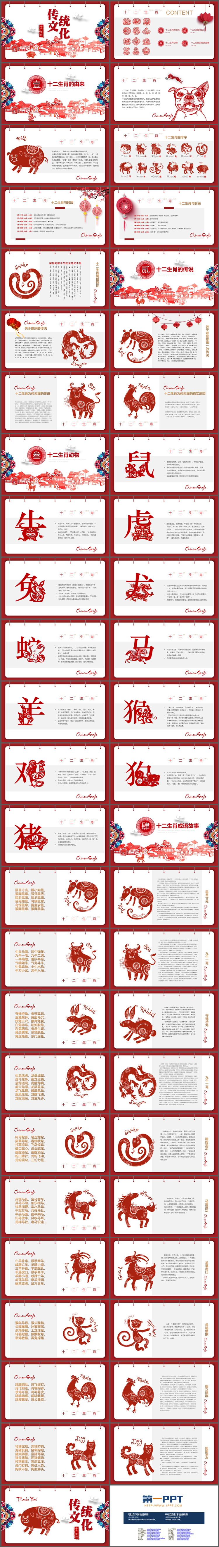 图片[2]-剪纸风中国传统文化十二生肖PPT模板-第一PPT