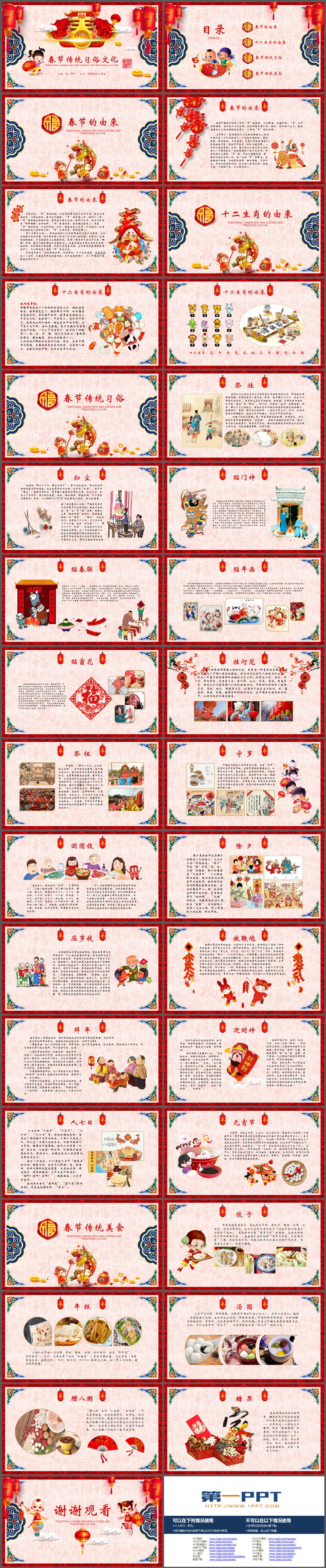 图片[2]-红色喜庆中国春节传统习俗文化介绍PPT模板-第一PPT