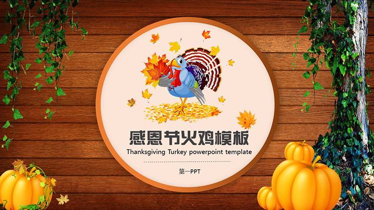 图片[1]-木板南瓜火鸡背景的感恩节活动策划PPT模板-第一PPT