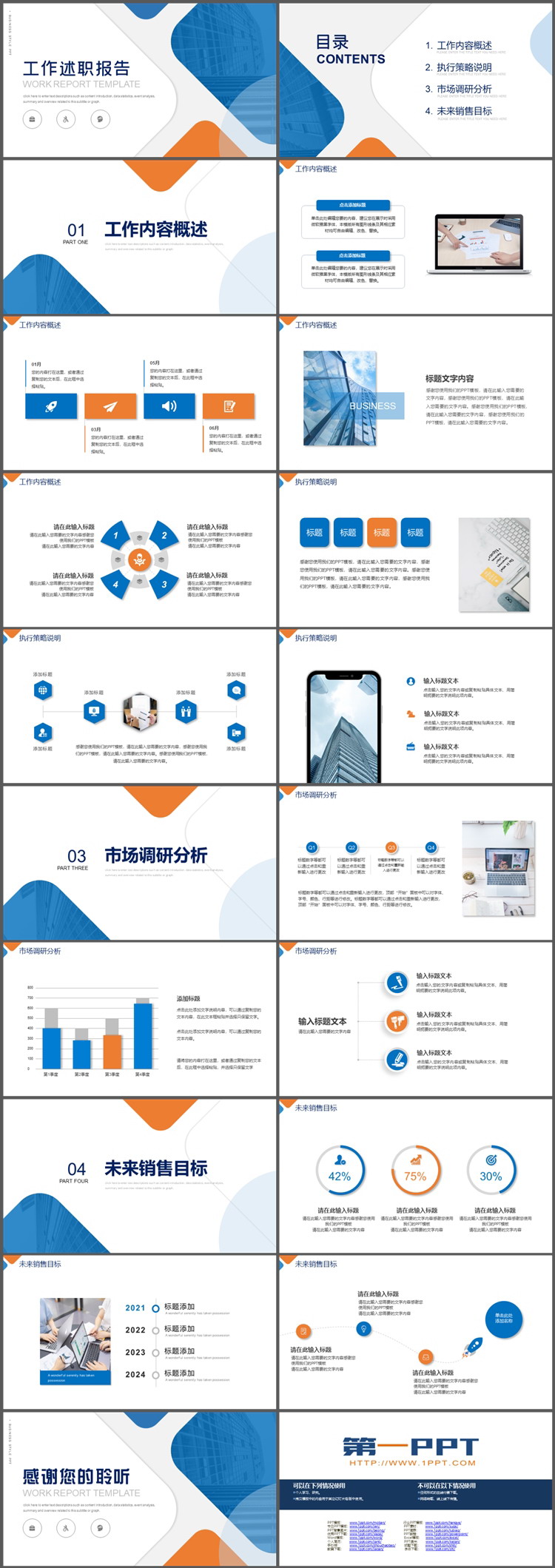 图片[2]-简约蓝橙配色的述职报告PPT模板下载-第一PPT