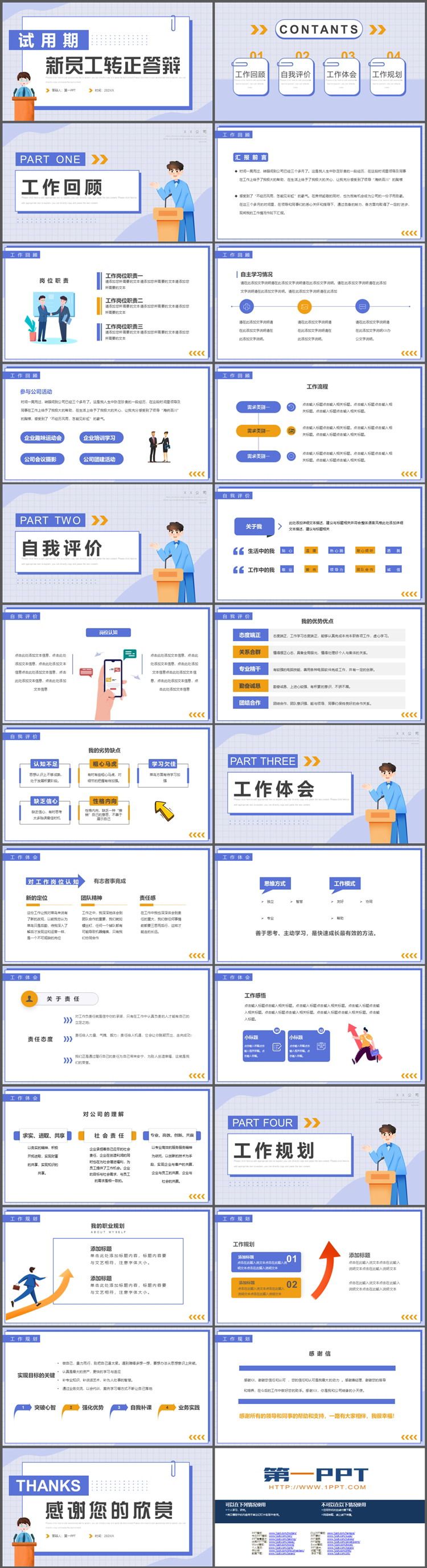 图片[2]-蓝色简约试用期员工转正答辩PPT模板下载-第一PPT