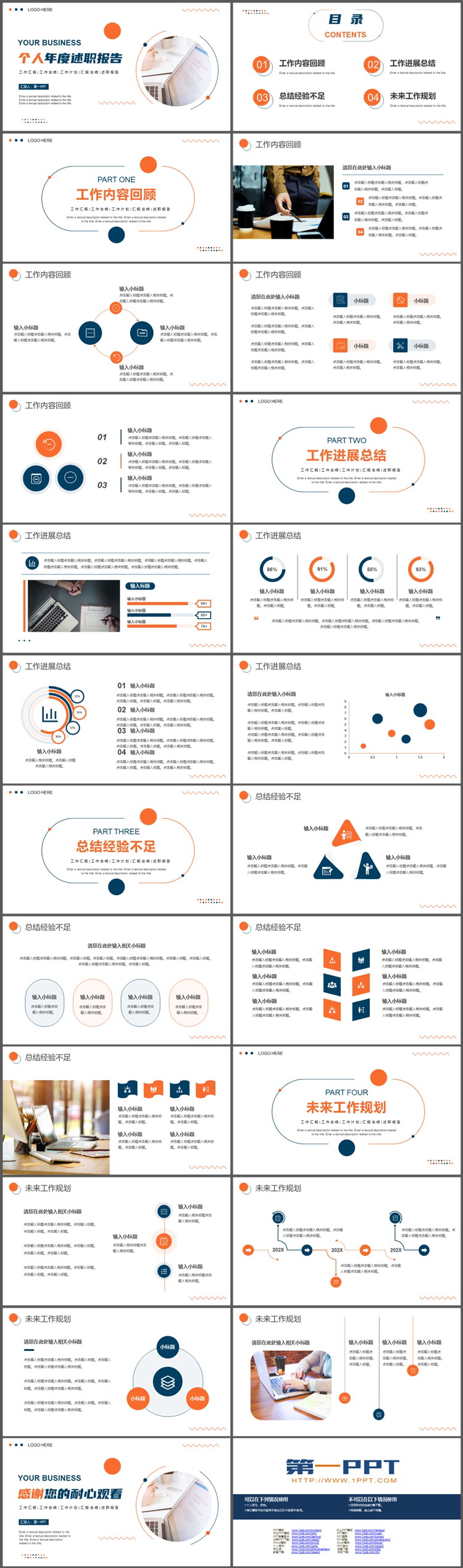 图片[2]-简约蓝橙个人年度述职报告PPT模板下载-第一PPT