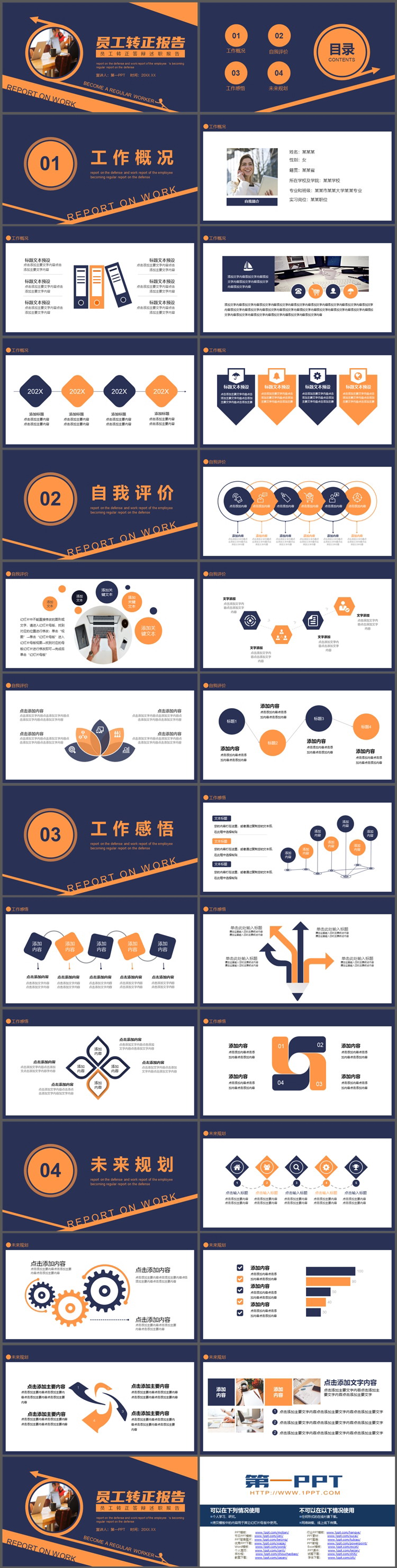 图片[2]-蓝橙商务风员工转正述职报告PPT模板下载-第一PPT