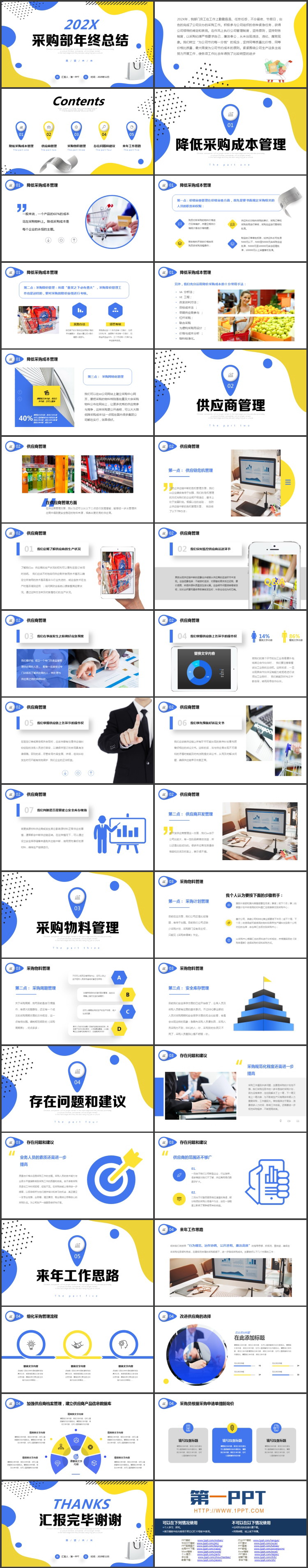 图片[2]-黄蓝配色圆点曲线背景采购部年终总结汇报PPT模板下载-第一PPT