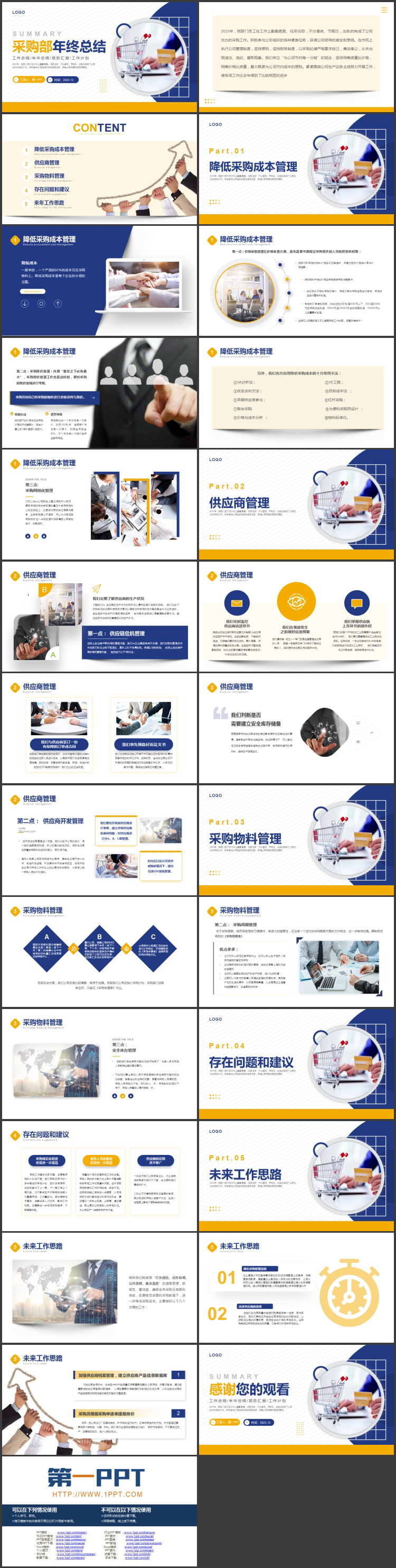 图片[2]-黄蓝配色商务背景采购部年终总结汇报PPT模板下载-第一PPT