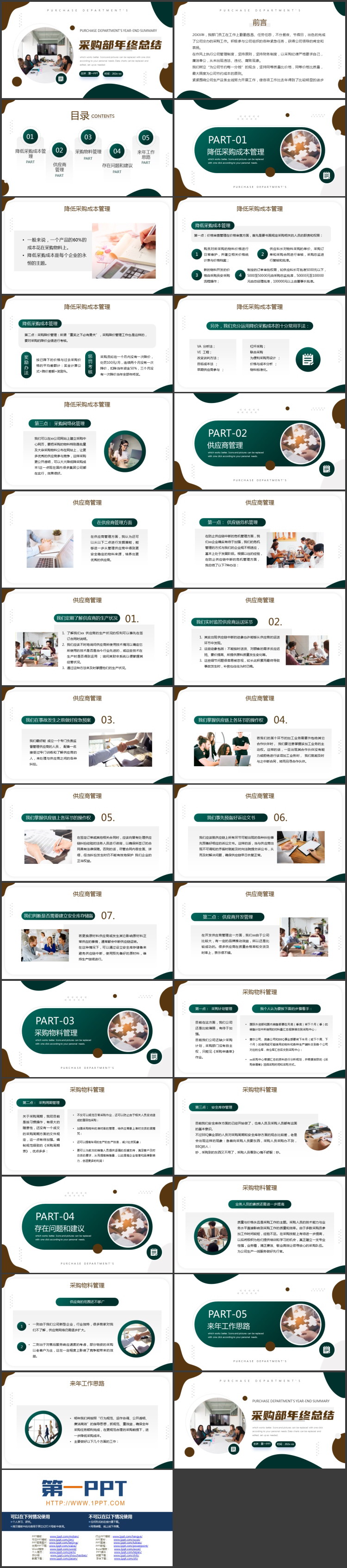 图片[2]-简约绿棕配色职场人物背景采购部年终总结汇报PPT模板下载-第一PPT