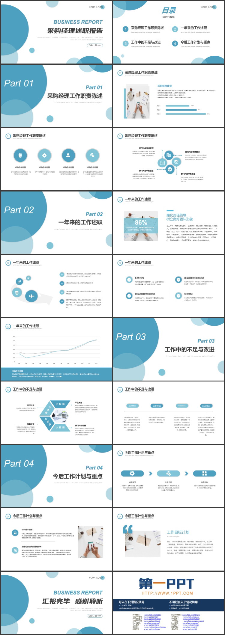 图片[2]-简约蓝色圆点背景采购经理述职报告PPT模板下载-第一PPT