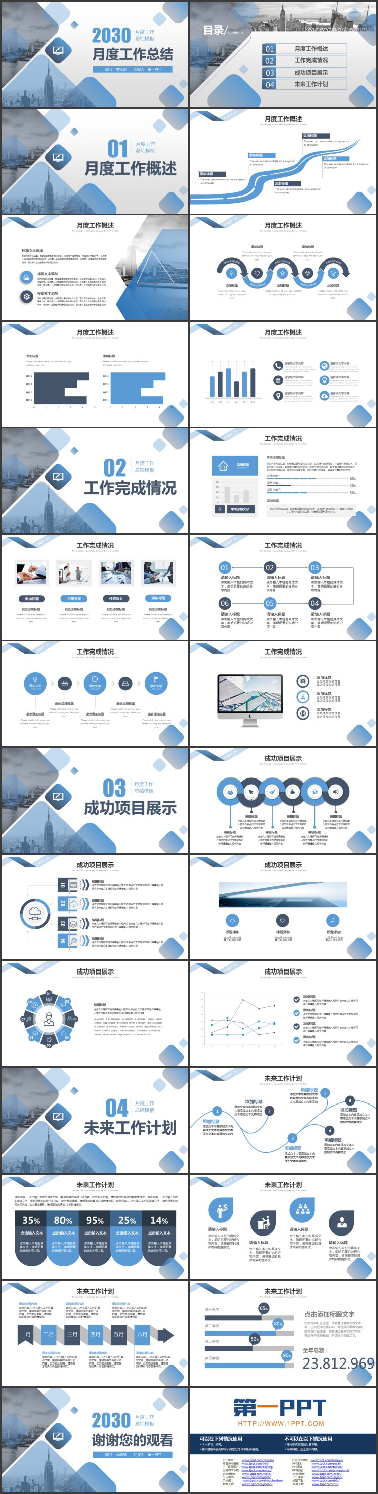 图片[2]-蓝色城市建筑背景月度工作总结PPT模板下载-第一PPT