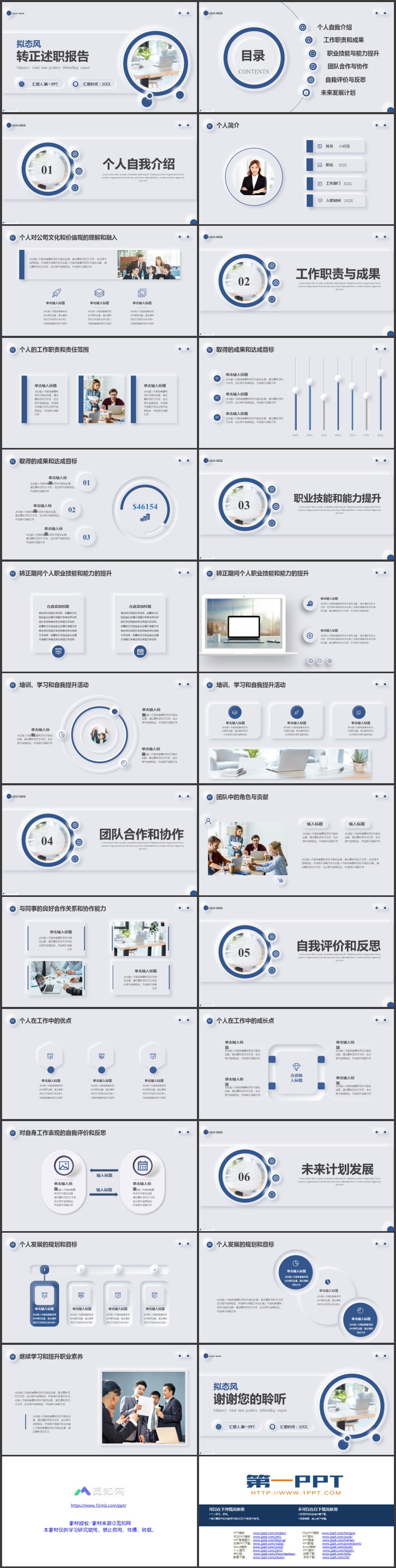 图片[2]-蓝色办公桌面背景拟态风转正述职报告PPT模板下载-第一PPT