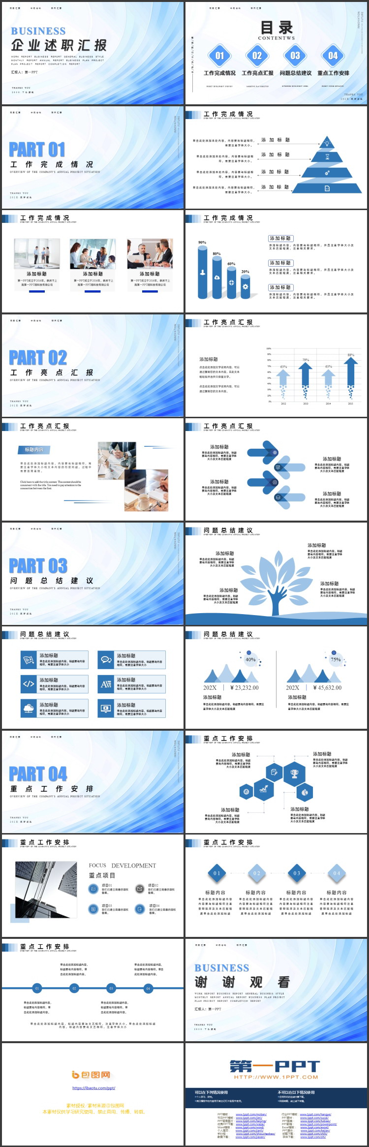 图片[2]-蓝色简约曲线背景企业述职汇报PPT模板下载-第一PPT