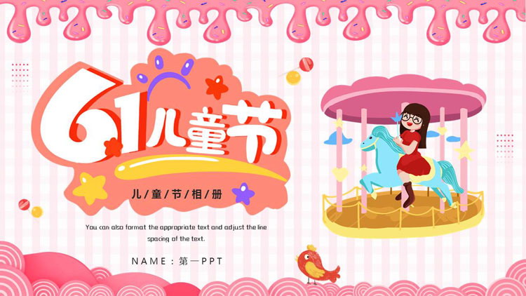 图片[1]-粉色卡通女孩背景的“6.1”儿童节纪念相册PPT模板-第一PPT