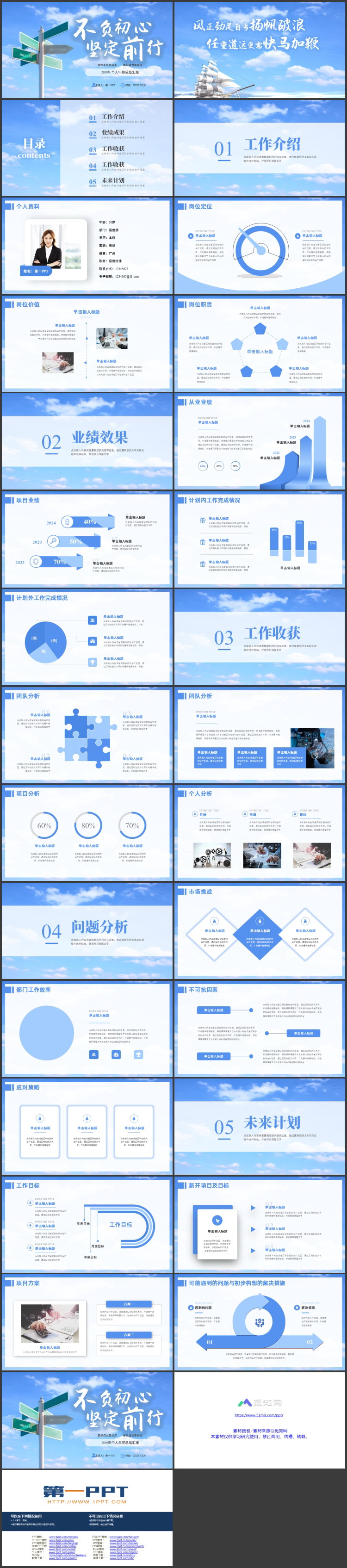 图片[2]-蓝色天空路牌背景的“不负初心坚定前行”个人年终总结汇报PPT模板下载-第一PPT
