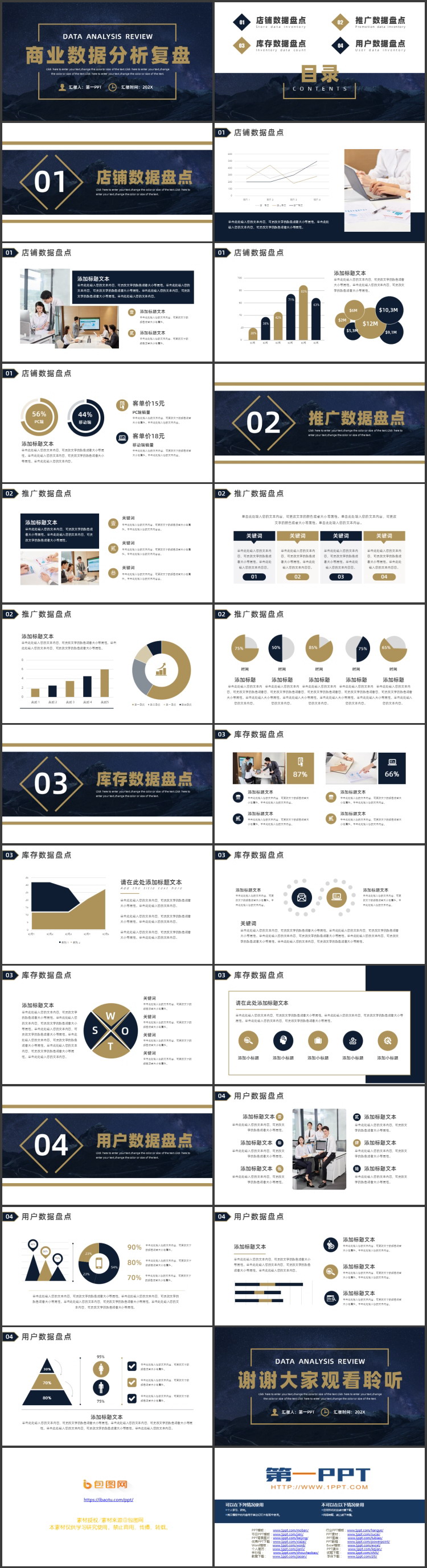 图片[2]-蓝金配色高山背景的商业数据分析复盘PPT模板下载-第一PPT
