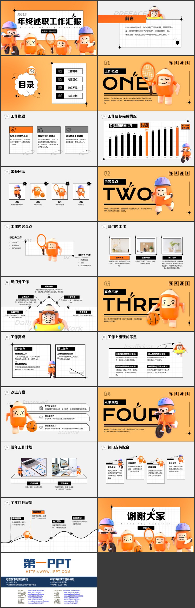 图片[2]-橙色立体卡通风格的年终述职工作汇报PPT模板下载-第一PPT