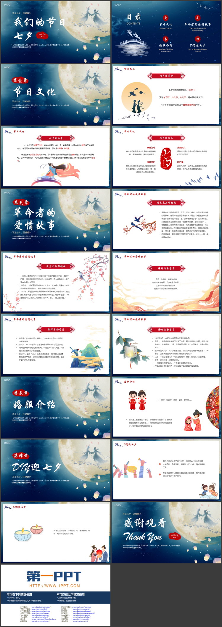 图片[2]-蓝色明月背景的中国风“我们的节日”七夕节节日介绍PPT模板-第一PPT