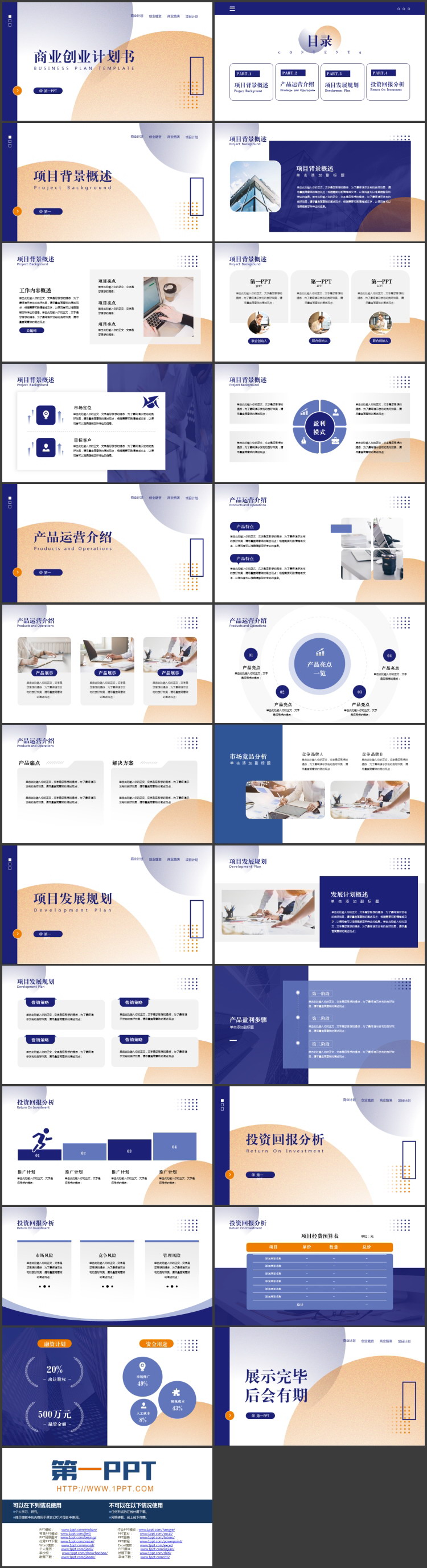 图片[2]-蓝金配色简约商业创业计划书PPT模板下载-第一PPT