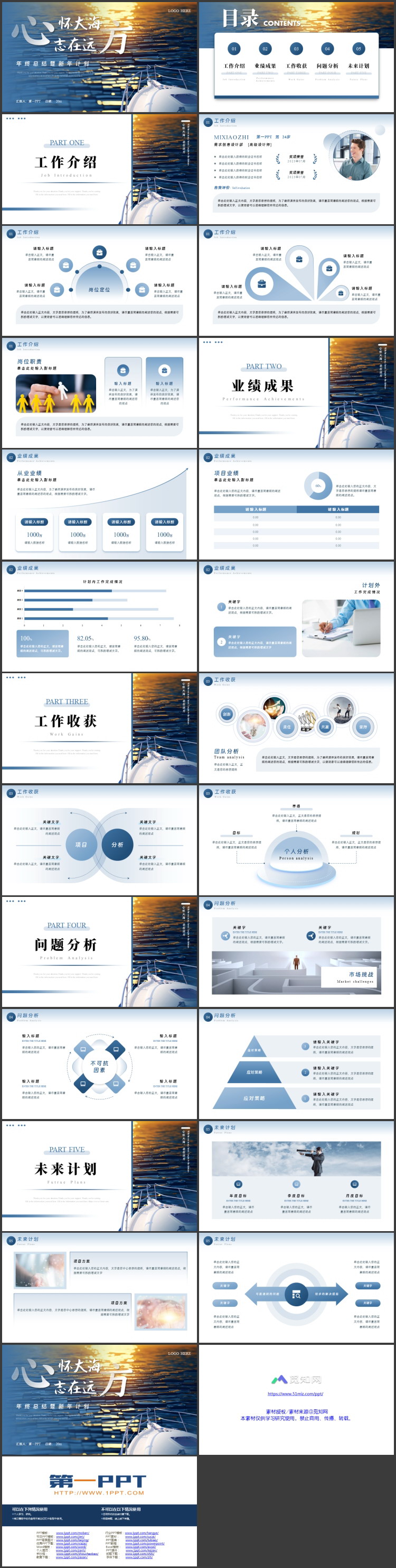 图片[2]-蓝色海面船头背景的“心怀大海志在远方”年终总结暨新年计划PPT模板下载-第一PPT